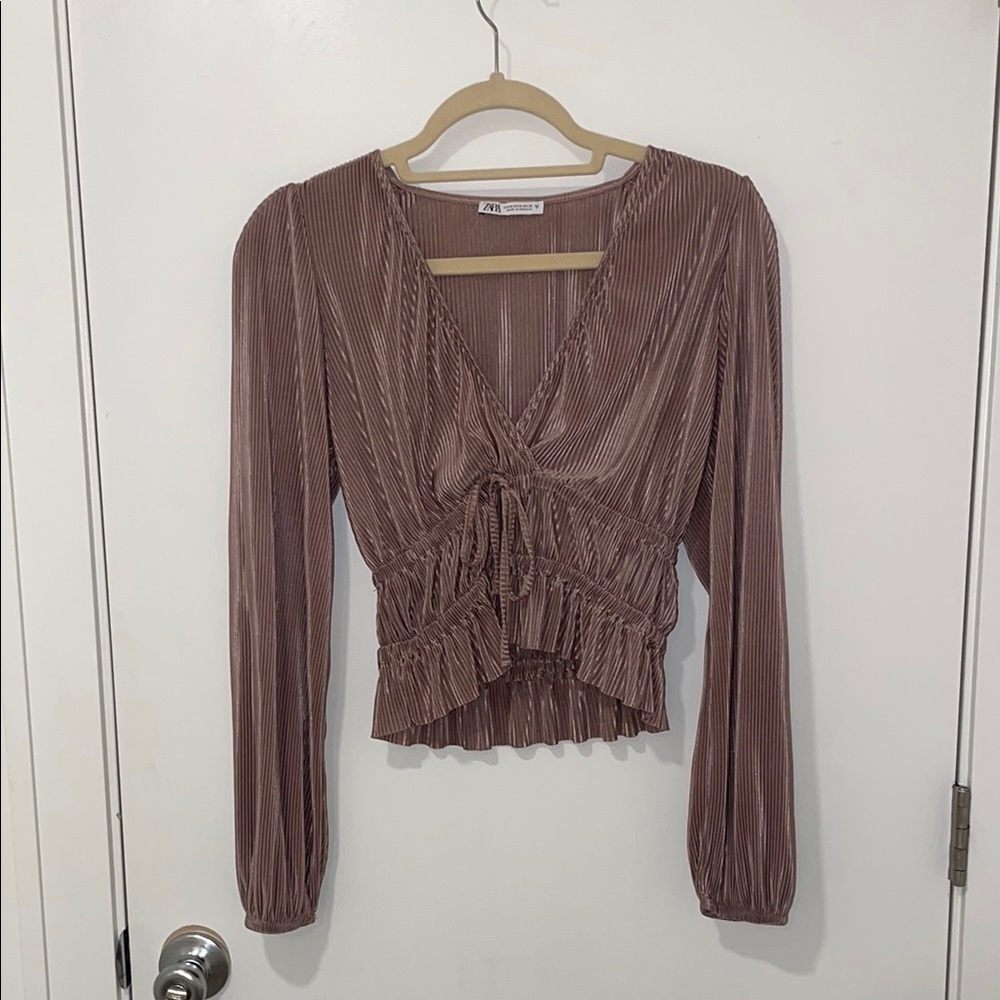 Zara Pink Long Sleeve Ruffled Blouse